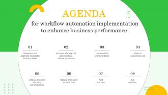 Agenda For Workflow Automation Implementation To Enhance Business Performance