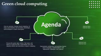 Agenda Green Cloud Computing Ppt Powerpoint Presentation Diagram Lists Ppt Demonstration