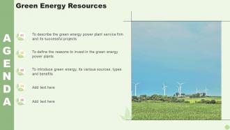 Agenda Green Energy Resources Ppt Slides Background Images