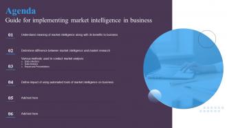 Agenda Guide For Implementing Market Intelligence In Business Ppt File Design Ideas