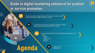 Agenda Guide To Digital Marketing Collateral For Product Or Service Promotion MKT SS