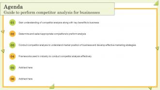 Agenda Guide To Perform Competitor Analysis For Businesses Ppt Ideas Designs Download