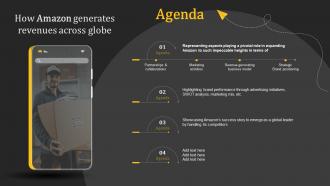 Agenda How Amazon Generates Revenues Across Globe Ppt Show Example Topics