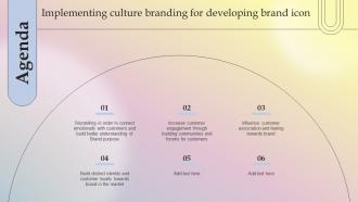Agenda Implementing Culture Branding For Developing Brand Icon Ppt Presentation Styles Tips
