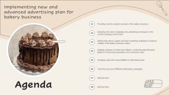 Agenda Implementing New And Advanced Advertising Plan For Bakery Business Mkt Ss