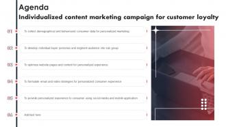 Agenda Individualized Content Marketing Campaign For Customer Loyalty