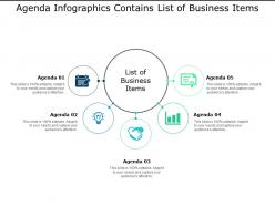Agenda infographics contains list of business items