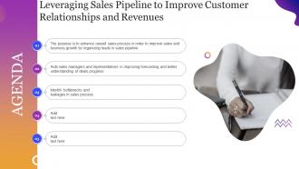 Agenda Leveraging Sales Pipeline To Improve Customer Relationships And Revenues