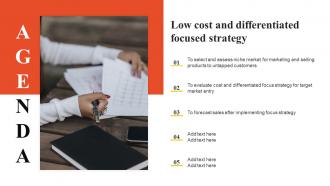 Agenda Low Cost And Differentiated Focused Strategy Ppt Slides Background Images
