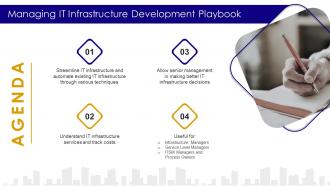 Agenda Managing It Infrastructure Development Playbook Ppt File Deck