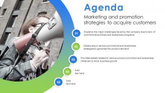 Agenda Marketing And Promotion Strategies To Acquire Customers Ppt Icon Examples