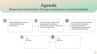 Agenda Mastering Transformation Change Management Vs Change Leadership CM SS