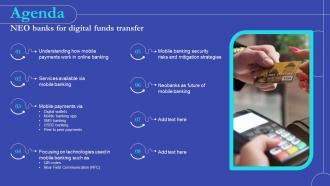 Agenda NEO Banks For Digital Funds Transfer Ppt Ideas Background Images Fin SS V