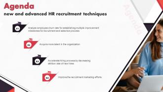 Agenda New And Advanced HR Recruitment Techniques Ppt Background