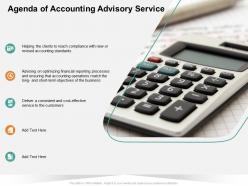 Agenda of accounting advisory service match ppt powerpoint presentation professional show
