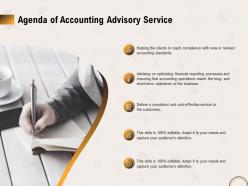 Agenda of accounting advisory service ppt file topics