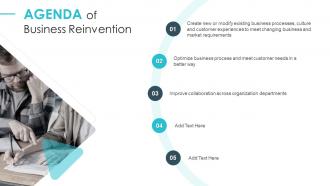 Agenda Of Business Reinvention Ppt Introduction Slide
