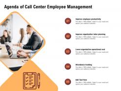Agenda Of Call Center Employee Management Tracking Ppt Powerpoint Presentation Show Slide Download