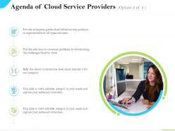 Agenda of cloud service providers journey company ppt powerpoint visual aids