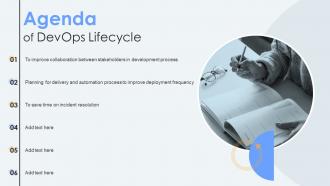 Agenda Of Devops Lifecycle Ppt Powerpoint Presentation Show Aids