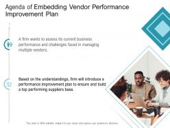 Agenda of embedding vendor performance improvement plan ppt summary