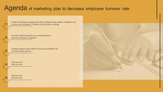 Agenda Of Marketing Plan To Decrease Employee Turnover Rate MKT SS V