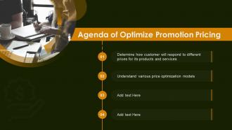 Agenda Of Optimize Promotion Pricing Ppt Show