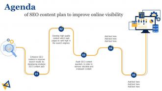 Agenda Of SEO Content Plan To Improve Online Visibility Strategy SS