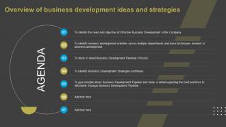 Agenda Overview Of Business Development Ideas And Strategies