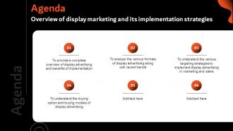 Agenda Overview Of Display Marketing And Its Implementation Strategies MKT SS V