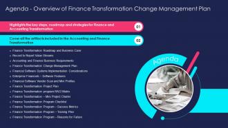 Agenda Overview Of Finance Transformation Change Management Plan