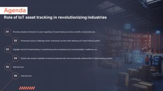 Agenda Role Of IoT Asset Tracking In Revolutionizing Industries IoT SS