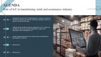 Agenda Role Of Iot In Transforming Retail And Ecommerce Industry IoT SS