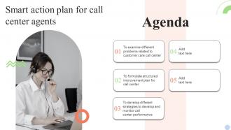 Agenda Smart Action Plan For Call Center Agents Ppt Slides Outline