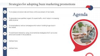 Agenda Strategies For Adopting Buzz Marketing Promotions MKT SS V