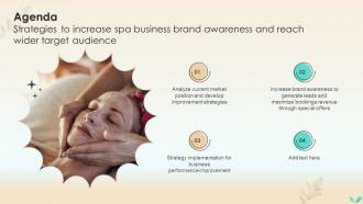 Agenda Strategies To Increase Spa Business Brand Awareness And Reach Strategy SS V