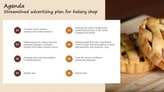 Agenda Streamlined Advertising Plan For Bakery Shop Ppt Mockup
