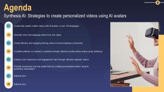 Agenda Synthesia Ai Strategies To Create Personalized Videos Using Ai Avatars AI SS V
