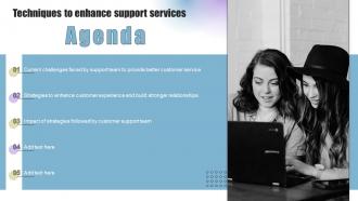 Agenda Techniques To Enhance Support Services Ppt Powerpoint Presentation Diagram Images
