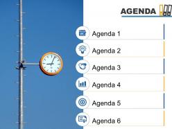 Agenda template slide with icons image background powerpoint slide