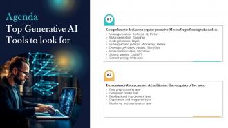 Agenda Top Generative AI Tools To Look For Ppt Slides AI SS V