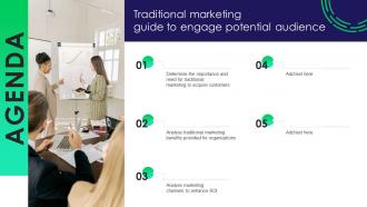 Agenda Traditional Marketing Guide To Engage Potential Audience Ppt Icon Background Image