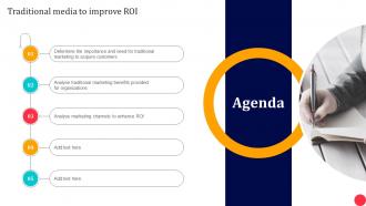 Agenda Traditional Media To Improve ROI Ppt Powerpoint Presentation Diagram Lists