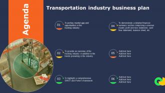Agenda Transportation Industry Business Plan Ppt Infographic Template Deck BP SS