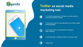 Agenda Twitter As Social Media Marketing Tool Ppt Slides Example File