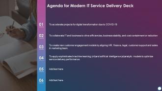 Agenda Using Modern Service Delivery Practices Agenda For Modern It Service Delivery Deck