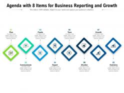 Agenda with 8 items for business reporting and growth