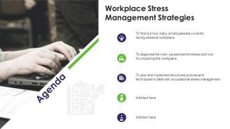 Agenda Workplace Stress Management Strategies Ppt Icons