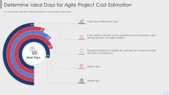 Agile cost estimation techniques determine ideal days for agile project cost estimation