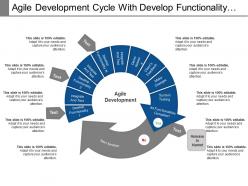 Agile development cycle with develop functionality integrate and system testing